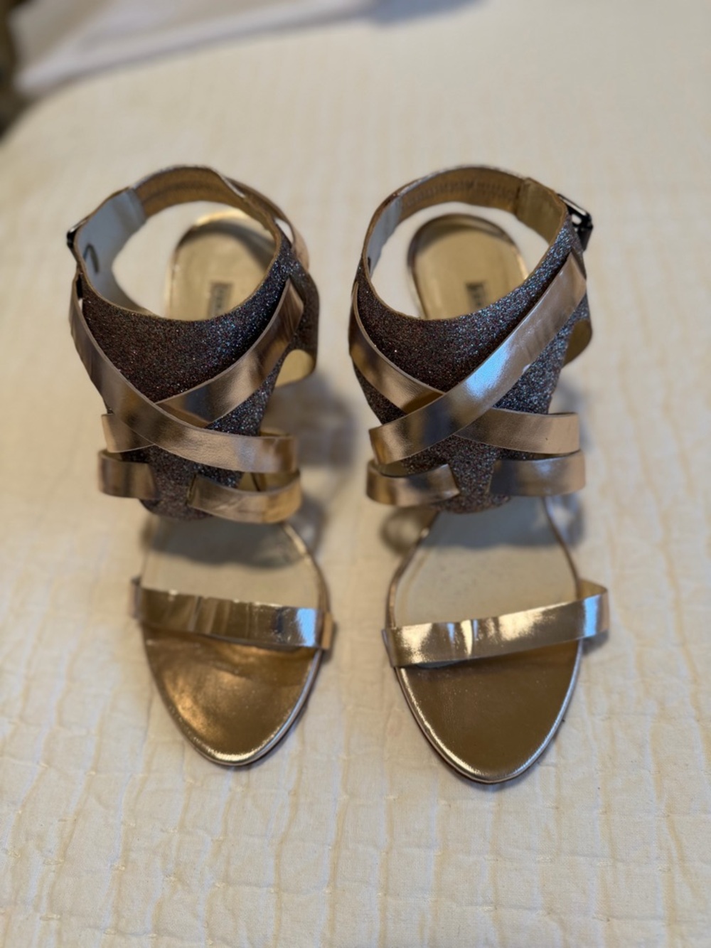 Vera Wang Lavender Gold Strappy Heels